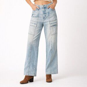 Daze Denim Straight Up Light Wash High-Rise Straight Cropped Cargo Jeans Size 27